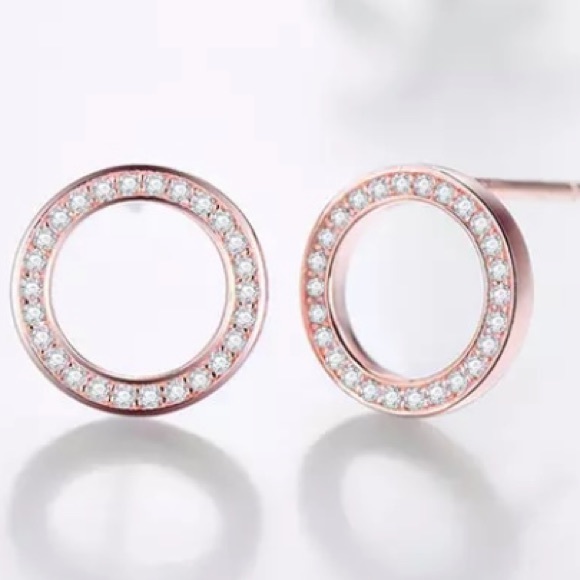 18K Rose Gold Diamond Round earrings - Picture 2 of 4